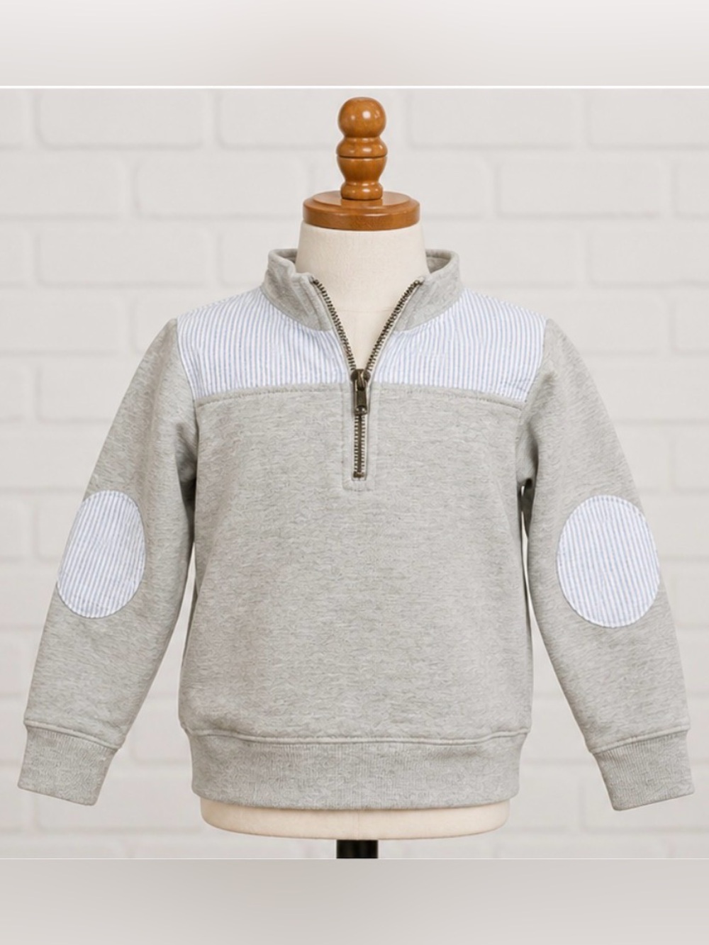 Preppy Seersucker Elbow Patch 1/4 Zip Sweatshirt Size 3T 4T Gray Gender Neutral